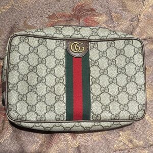 Gucci Beige and Green Cosmetic Bag